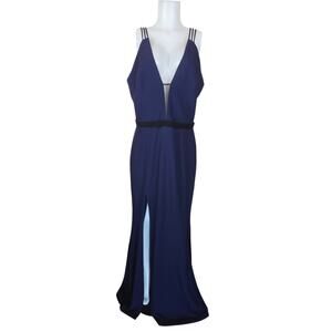 Dress the Population Midnight Blue V-Neck Strappy Shoulders Maxi Dress XXL NWT